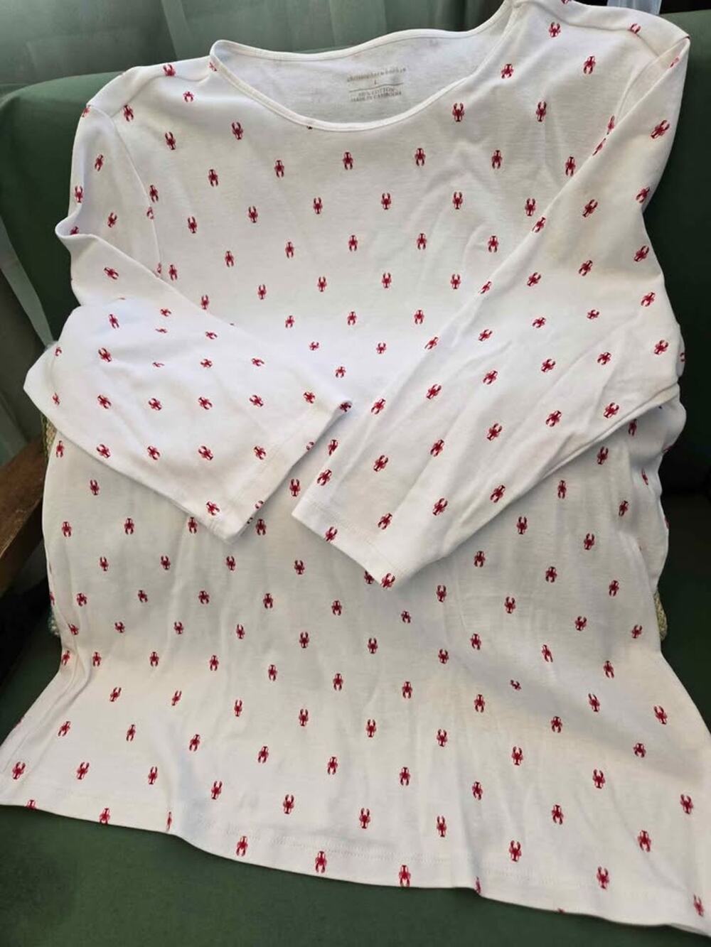 Christopher & Banks Lobster Print 3/4 Sleeve Top Size L